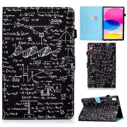For iPad 10.9 (2022) / iPad 10th Gen Pattern Printing Adjustable Stand Cover Full Protection Stitching Line PU Leather Tablet Case with Card Slots Holder