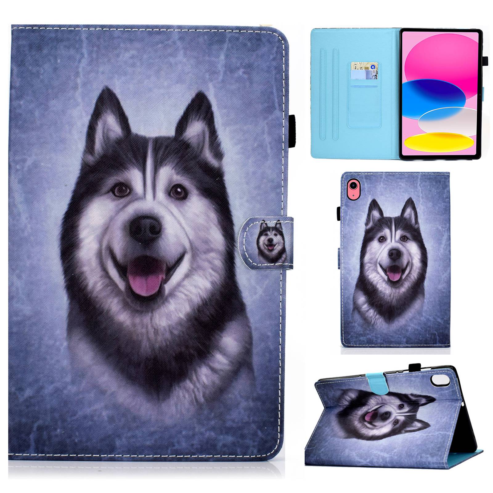 For iPad 10.9 (2022) / iPad 10th Gen Pattern Printing Adjustable Stand Cover Full Protection Stitching Line PU Leather Tablet Case with Card Slots Holder