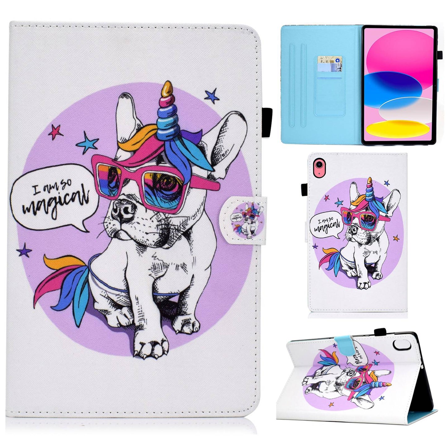 For iPad 10.9 (2022) / iPad 10th Gen Pattern Printing Adjustable Stand Cover Full Protection Stitching Line PU Leather Tablet Case with Card Slots Holder
