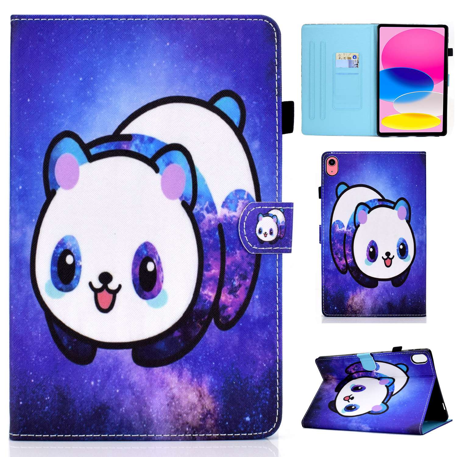 For iPad 10.9 (2022) / iPad 10th Gen Pattern Printing Adjustable Stand Cover Full Protection Stitching Line PU Leather Tablet Case with Card Slots Holder