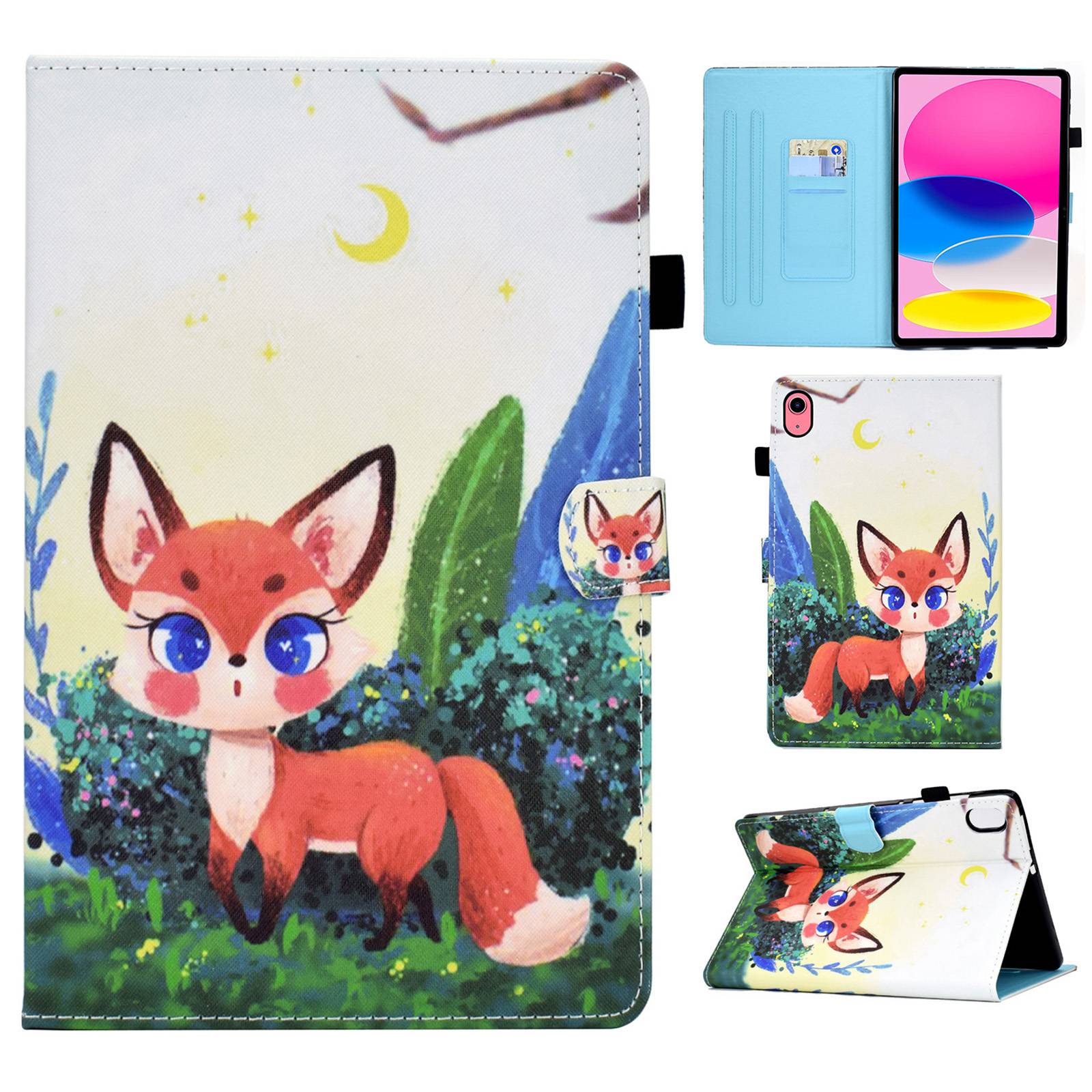 For iPad 10.9 (2022) / iPad 10th Gen Pattern Printing Adjustable Stand Cover Full Protection Stitching Line PU Leather Tablet Case with Card Slots Holder