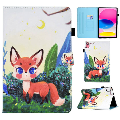 For iPad 10.9 (2022) / iPad 10th Gen Pattern Printing Adjustable Stand Cover Full Protection Stitching Line PU Leather Tablet Case with Card Slots Holder