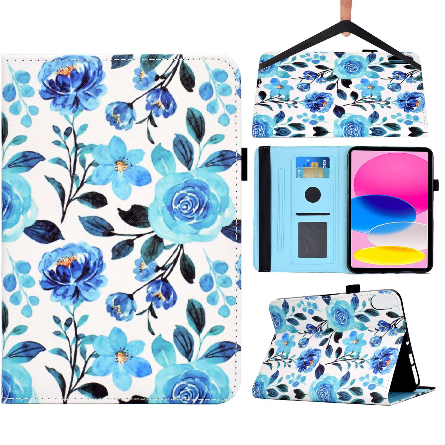 For iPad 10.9 (2022) / iPad 10th Gen Pattern Printing Flip Stand Cover PU Leather Elastic Band Protective Tablet Case with Card Slots