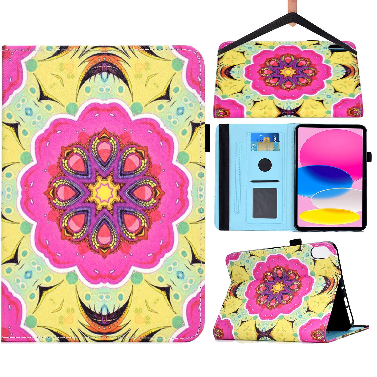 For iPad 10.9 (2022) / iPad 10th Gen Pattern Printing Flip Stand Cover PU Leather Elastic Band Protective Tablet Case with Card Slots