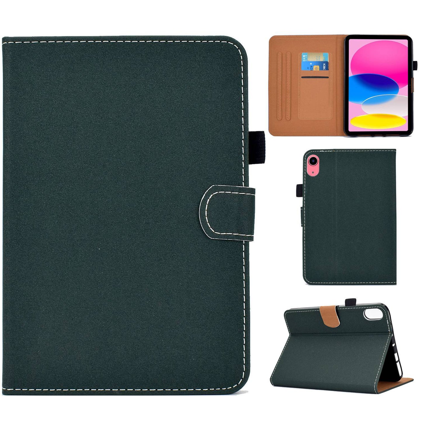 For iPad 10.9 (2022) Solid Color Stitching Line Tablet Stand Case PU Leather Card Holder Shockproof Cover