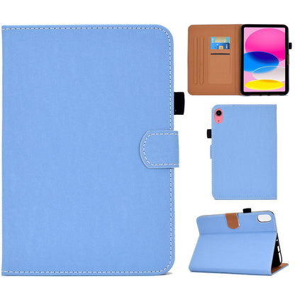 For iPad 10.9 (2022) Solid Color Stitching Line Tablet Stand Case PU Leather Card Holder Shockproof Cover