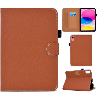 For iPad 10.9 (2022) Solid Color Stitching Line Tablet Stand Case PU Leather Card Holder Shockproof Cover