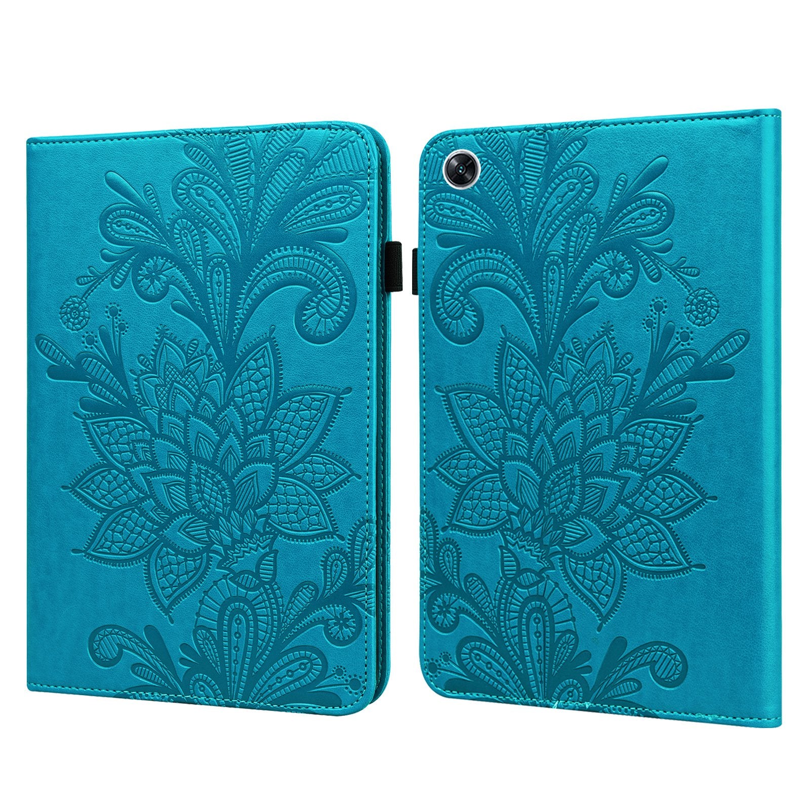 For Oppo Pad Air Flower Imprinting Tablet Protective Case PU Leather Shockproof Adjustable Stand Wallet Cover with Elastic Band