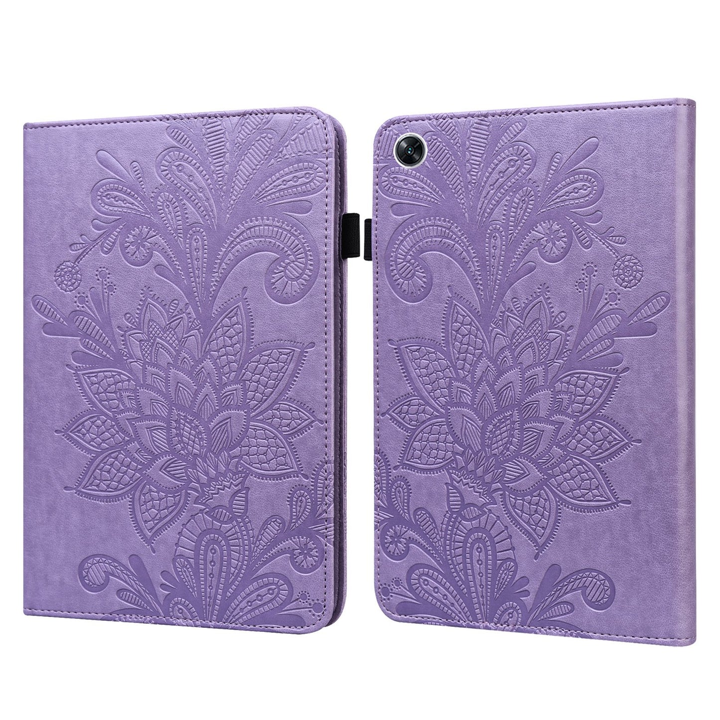 For Oppo Pad Air Flower Imprinting Tablet Protective Case PU Leather Shockproof Adjustable Stand Wallet Cover with Elastic Band