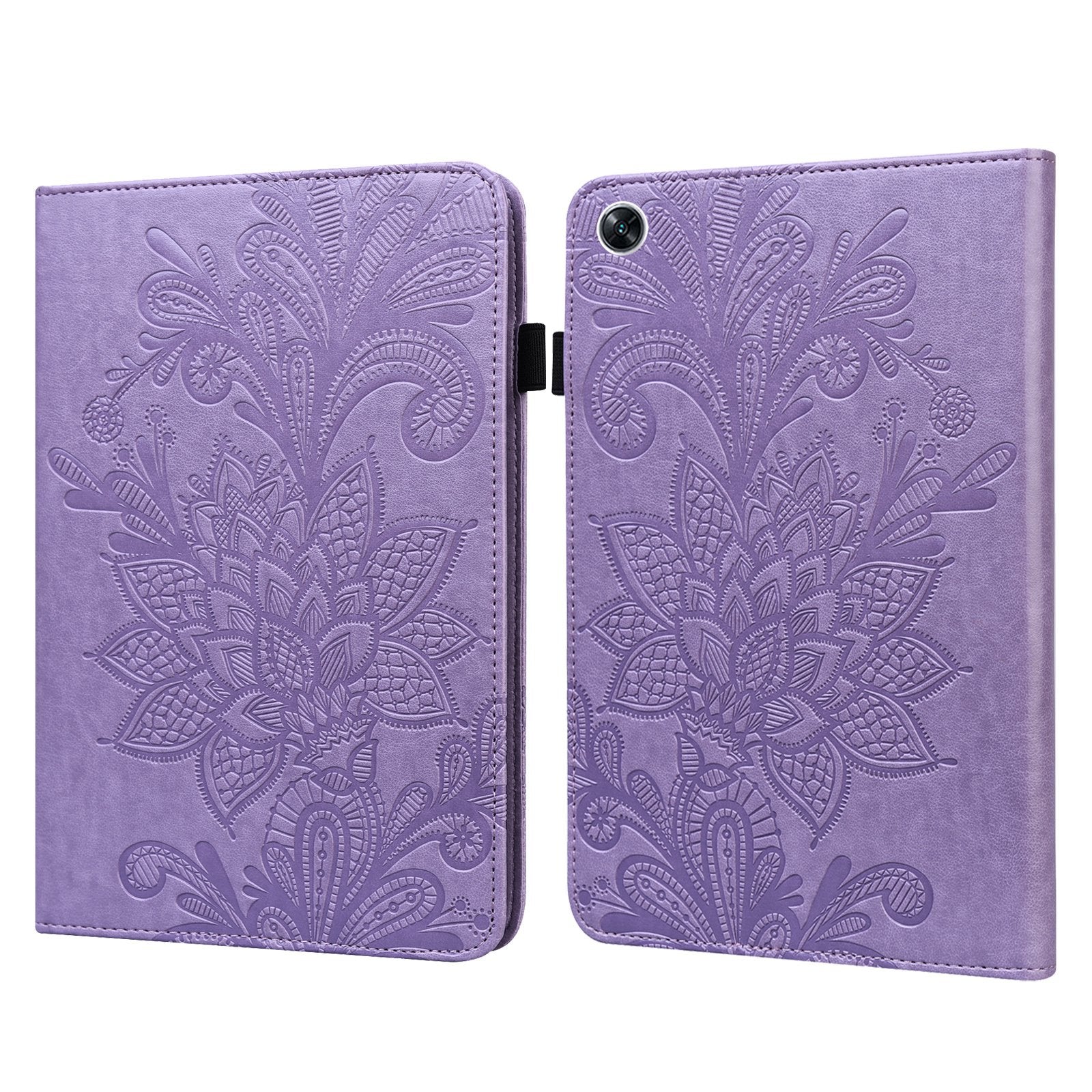 For Oppo Pad Air Flower Imprinting Tablet Protective Case PU Leather Shockproof Adjustable Stand Wallet Cover with Elastic Band