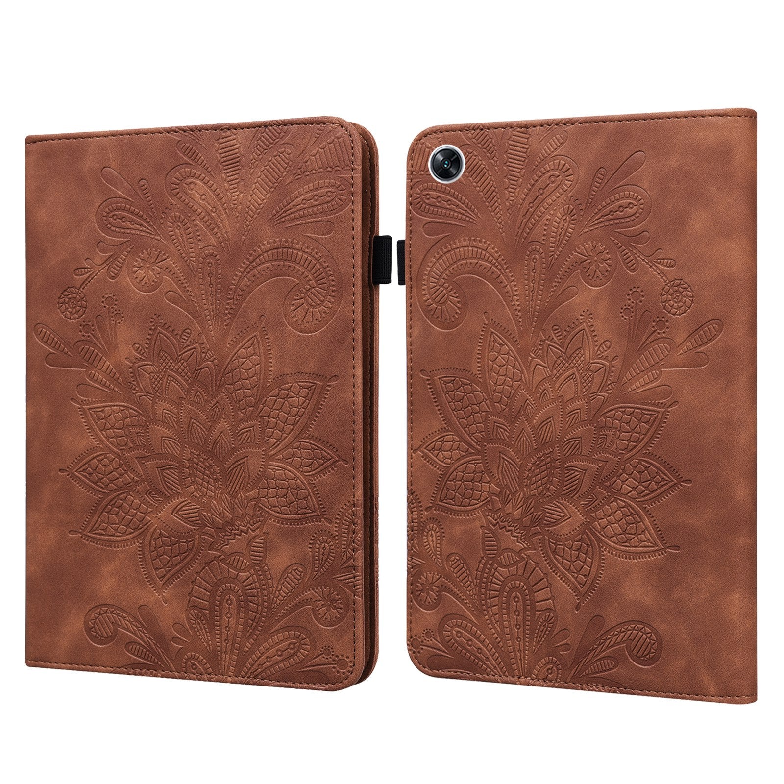 For Oppo Pad Air Flower Imprinting Tablet Protective Case PU Leather Shockproof Adjustable Stand Wallet Cover with Elastic Band