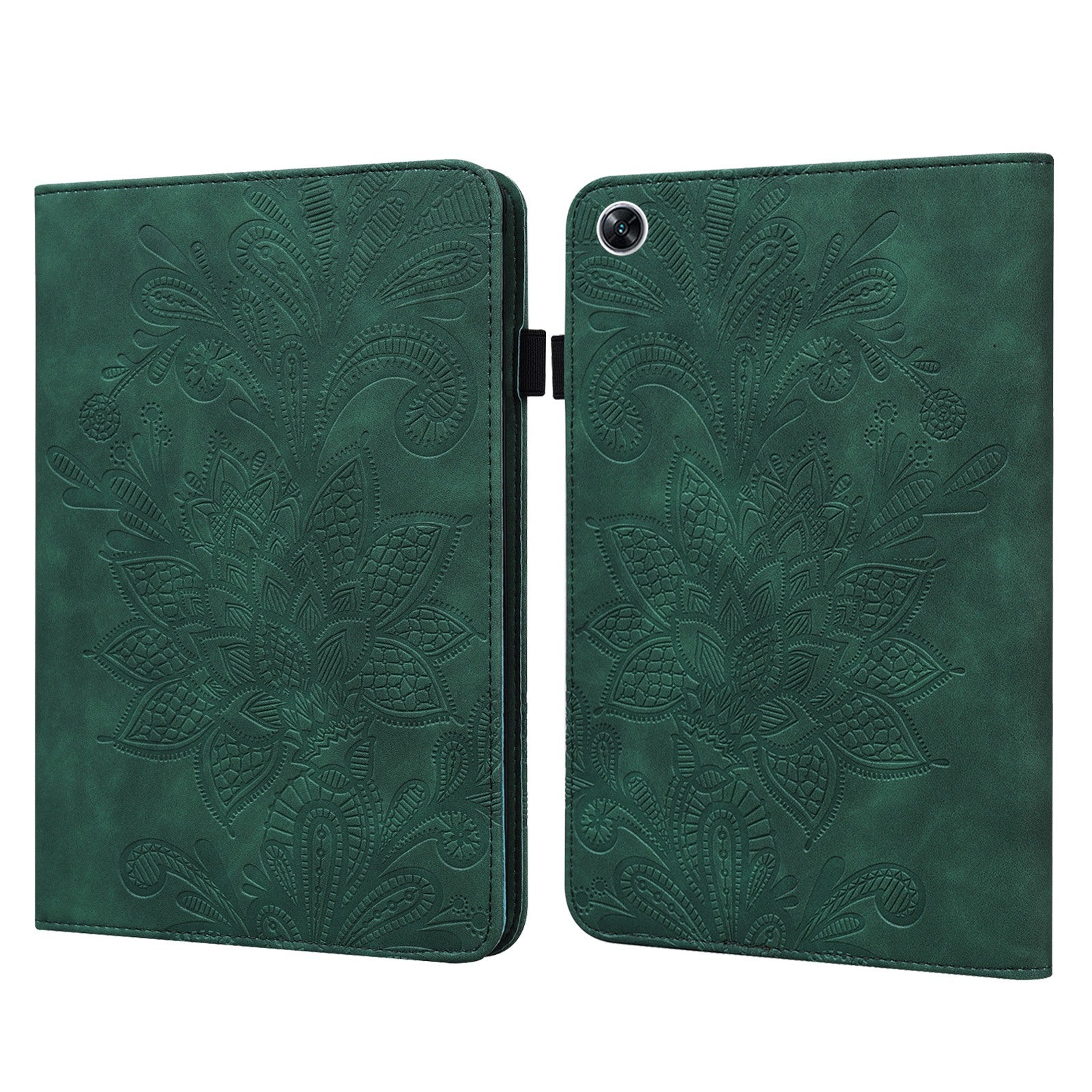 For Oppo Pad Air Flower Imprinting Tablet Protective Case PU Leather Shockproof Adjustable Stand Wallet Cover with Elastic Band