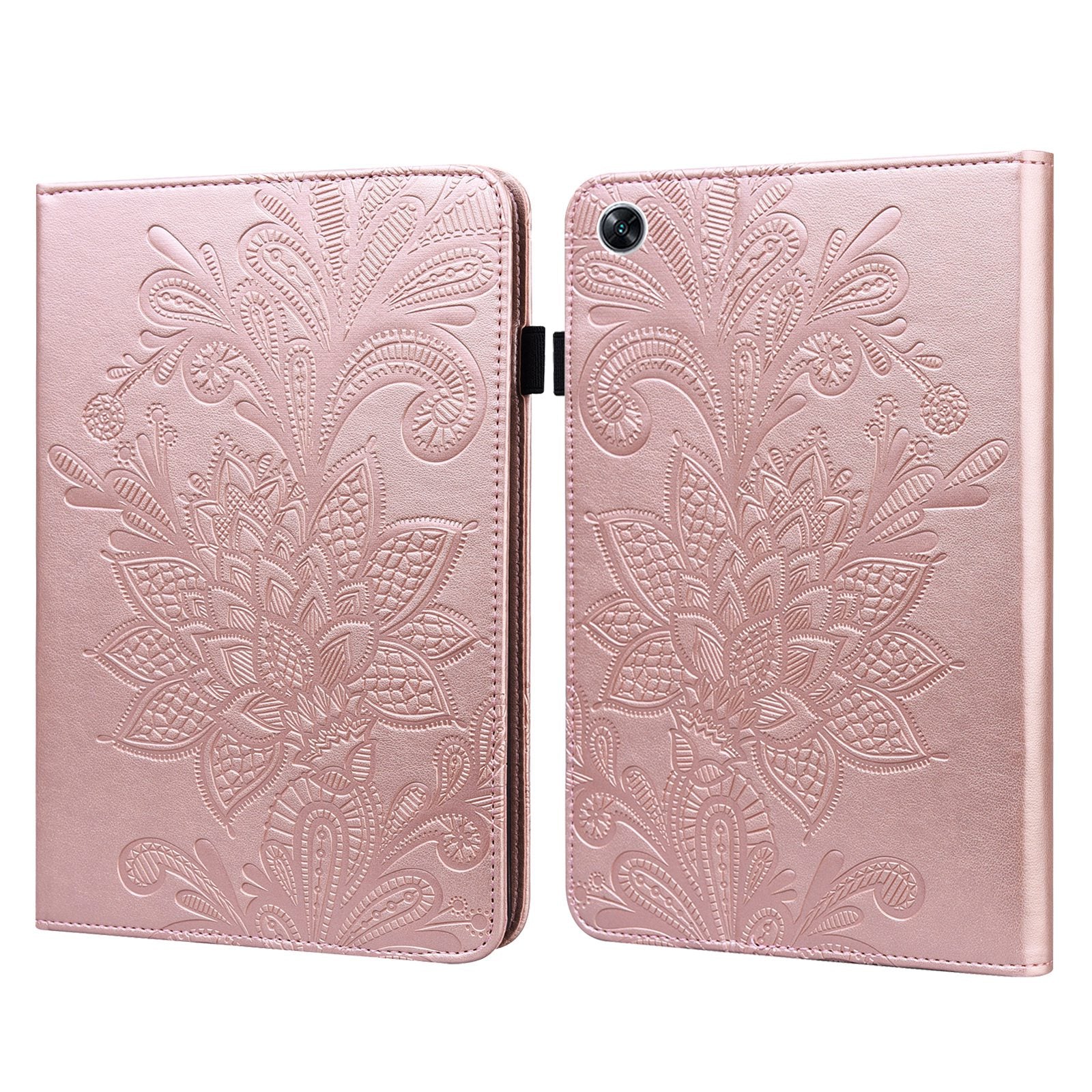 For Oppo Pad Air Flower Imprinting Tablet Protective Case PU Leather Shockproof Adjustable Stand Wallet Cover with Elastic Band