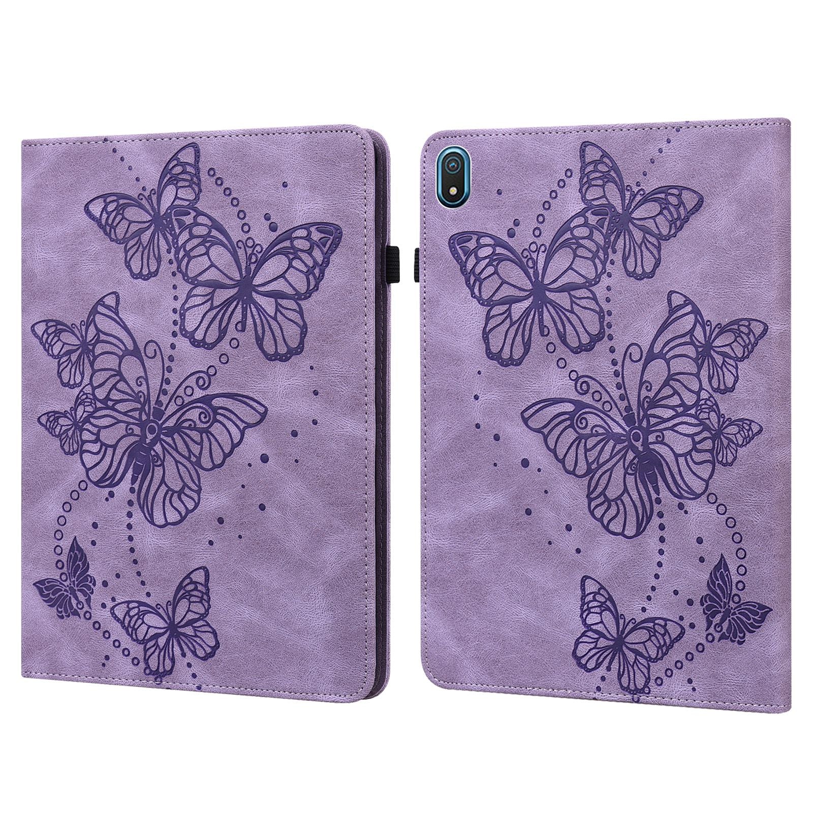 For Nokia T20 Butterfly Imprinted Tablet Stand Case PU Leather Card Holder Shockproof Cover with Elastic Band