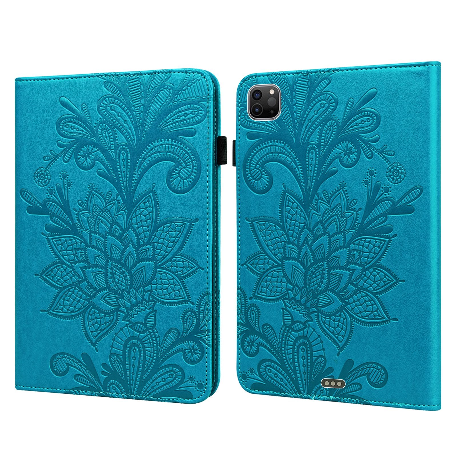 For iPad Pro 11 (2022) / (2021) / (2020) Flower Imprinting Tablet Wallet Case Auto Wake / Sleep PU Leather Drop-proof Stand Cover with Elastic Band