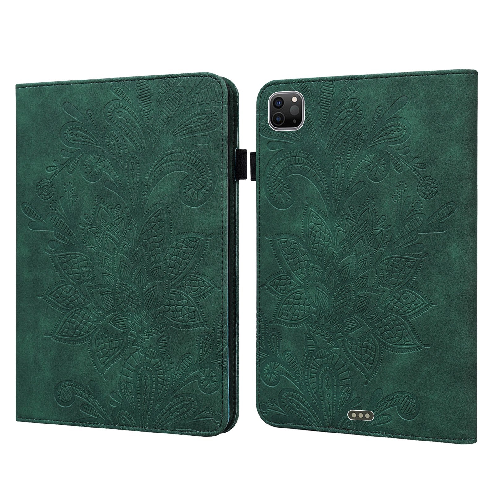 For iPad Pro 11 (2022) / (2021) / (2020) Flower Imprinting Tablet Wallet Case Auto Wake / Sleep PU Leather Drop-proof Stand Cover with Elastic Band