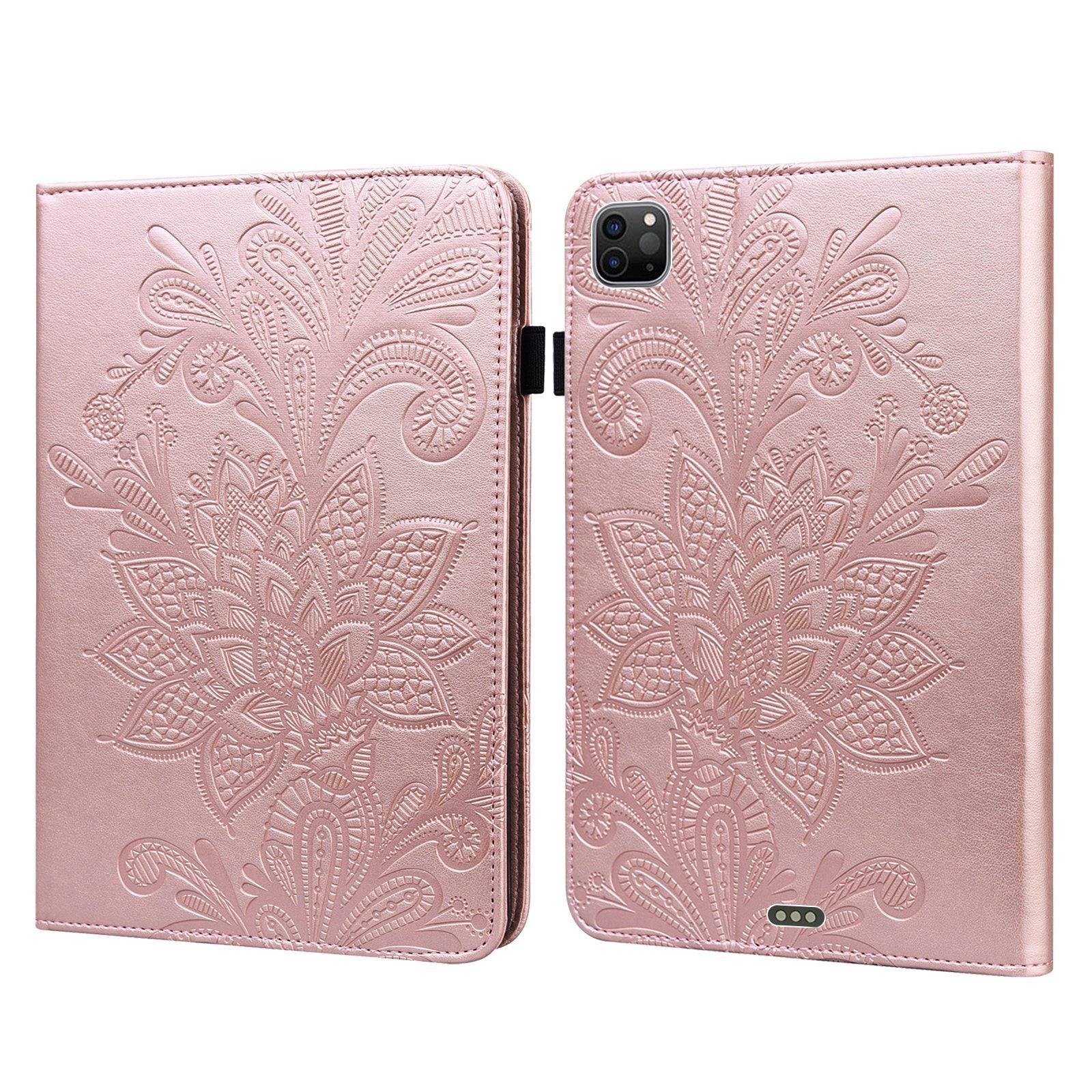 For iPad Pro 11 (2022) / (2021) / (2020) Flower Imprinting Tablet Wallet Case Auto Wake / Sleep PU Leather Drop-proof Stand Cover with Elastic Band
