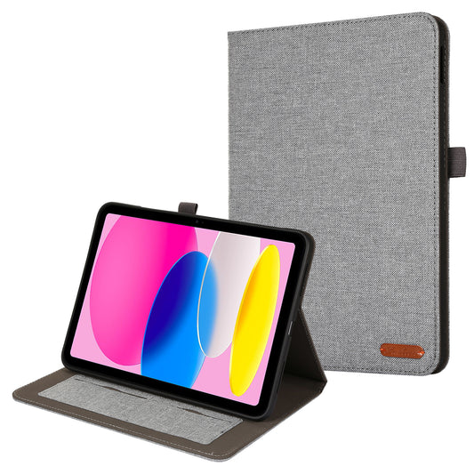For iPad 10.9 (2022) Cloth Texture Tablet Case Full Body Protection PU Leather Card Holder Folio Stand Cover