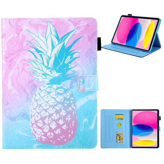 For iPad 10.9 (2022) / iPad 10th Gen Pattern Printing PU Leather Tablet Case Cross Texture Foldable Stand Card Holder Protective Cover