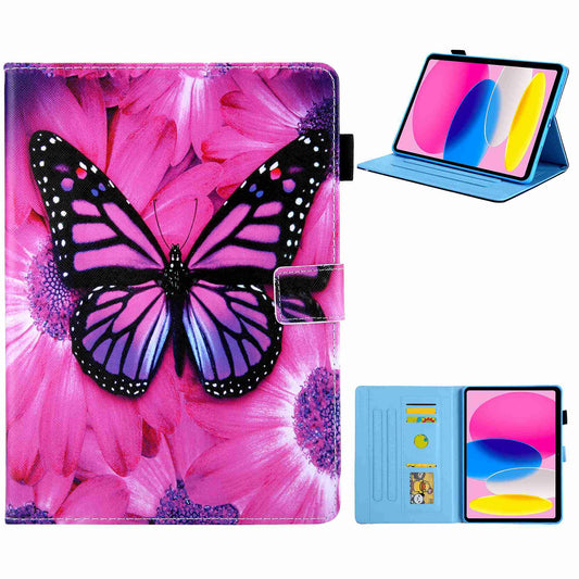For iPad 10.9 (2022) / iPad 10th Gen Pattern Printing PU Leather Tablet Case Cross Texture Foldable Stand Card Holder Protective Cover