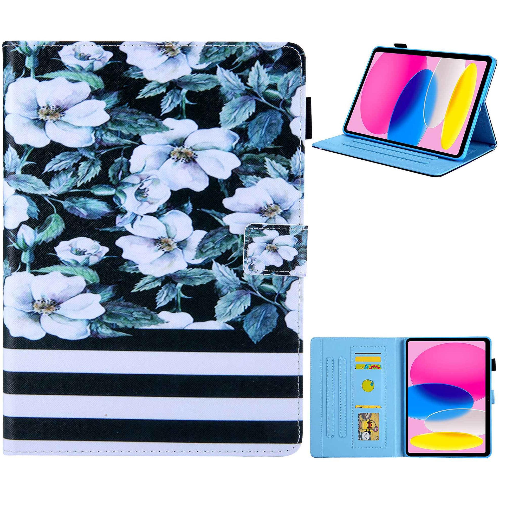 For iPad 10.9 (2022) / iPad 10th Gen Pattern Printing PU Leather Tablet Case Cross Texture Foldable Stand Card Holder Protective Cover