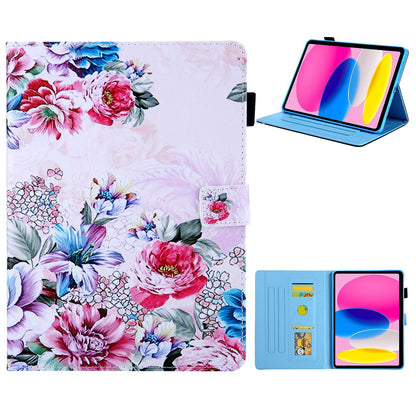 For iPad 10.9 (2022) / iPad 10th Gen Pattern Printing PU Leather Tablet Case Cross Texture Foldable Stand Card Holder Protective Cover