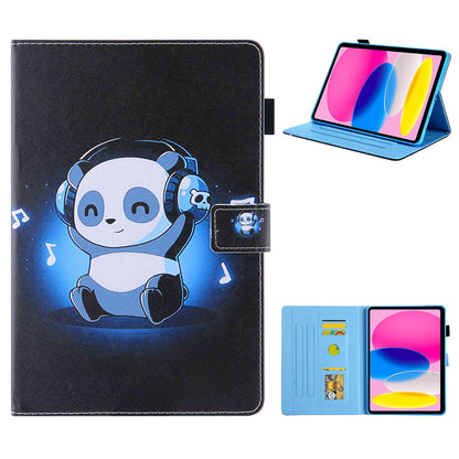 For iPad 10.9 (2022) / iPad 10th Gen Pattern Printing PU Leather Tablet Case Cross Texture Foldable Stand Card Holder Protective Cover