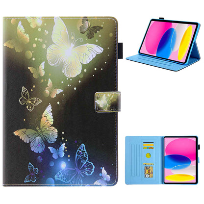 For iPad 10.9 (2022) / iPad 10th Gen Pattern Printing PU Leather Tablet Case Cross Texture Foldable Stand Card Holder Protective Cover