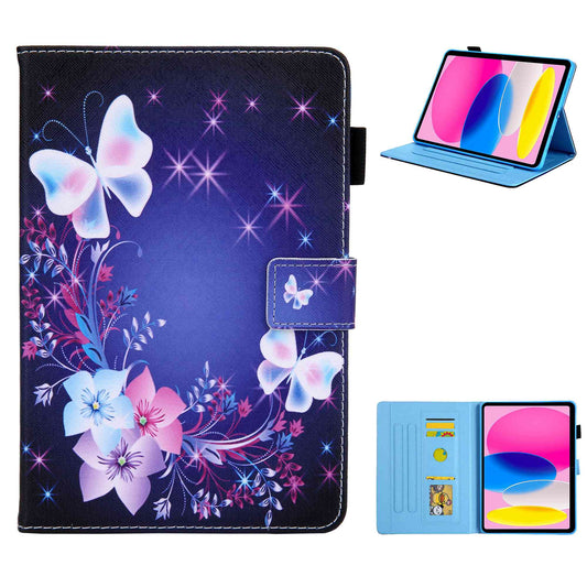 For iPad 10.9 (2022) / iPad 10th Gen Cross Texture Pattern Printing Tablet Case Card Holder PU Leather Full Protection Stand Cover