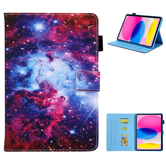 For iPad 10.9 (2022) / iPad 10th Gen Cross Texture Pattern Printing Tablet Case Card Holder PU Leather Full Protection Stand Cover