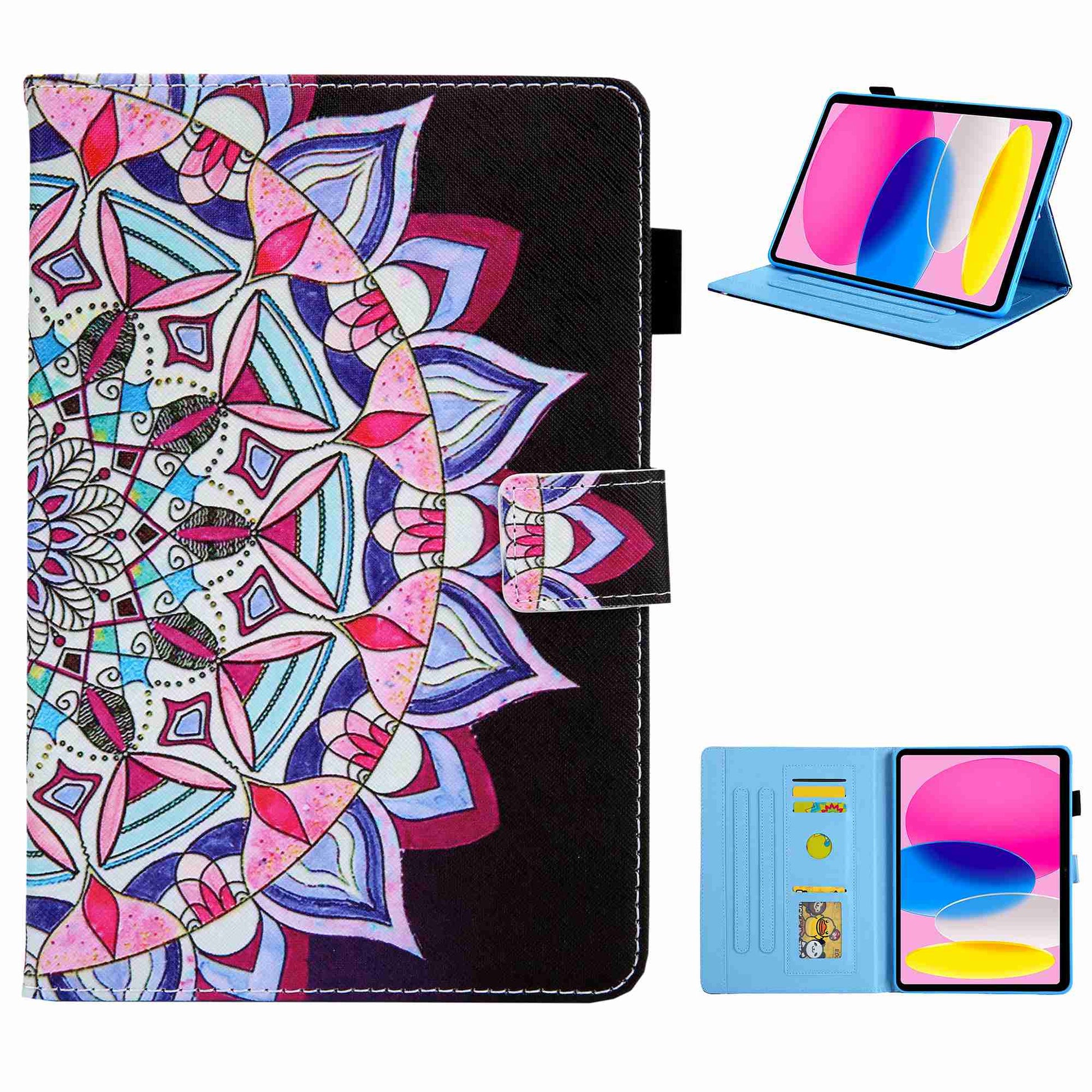 For iPad 10.9 (2022) / iPad 10th Gen Cross Texture Pattern Printing Tablet Case Card Holder PU Leather Full Protection Stand Cover