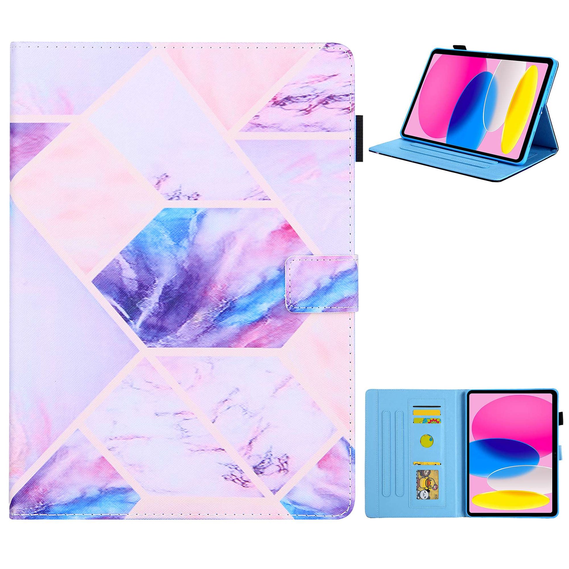 For iPad 10.9 (2022) / iPad 10th Gen Cross Texture Pattern Printing Tablet Case Card Holder PU Leather Full Protection Stand Cover