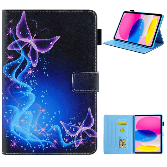 For iPad 10.9 (2022) / iPad 10th Gen Anti-scratch PU Leather Tablet Case Cross Texture Pattern Printing Card Holder Stand Magnetic Clasp Cover