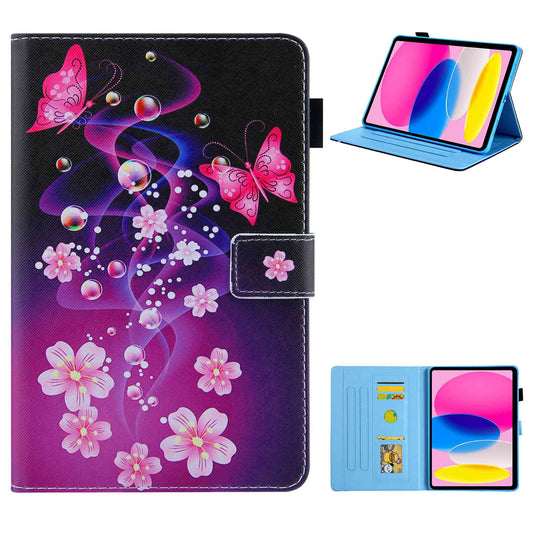 For iPad 10.9 (2022) / iPad 10th Gen Anti-scratch PU Leather Tablet Case Cross Texture Pattern Printing Card Holder Stand Magnetic Clasp Cover