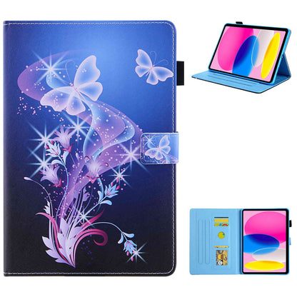 For iPad 10.9 (2022) / iPad 10th Gen Pattern Printing Stand Tablet Case Cross Texture PU Leather Card Holder Anti-drop Cover with Pen Loop Holder