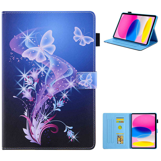 For iPad 10.9 (2022) / iPad 10th Gen Pattern Printing Stand Tablet Case Cross Texture PU Leather Card Holder Anti-drop Cover with Pen Loop Holder