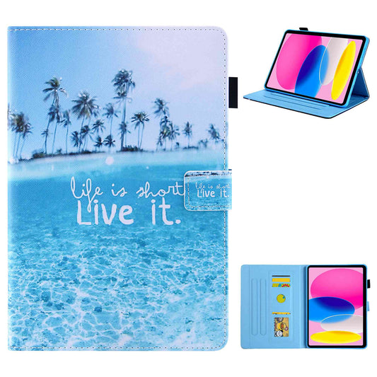 For iPad 10.9 (2022) / iPad 10th Gen Pattern Printing Stand Tablet Case Cross Texture PU Leather Card Holder Anti-drop Cover with Pen Loop Holder