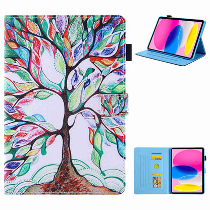 For iPad 10.9 (2022) / iPad 10th Gen Pattern Printing Stand Tablet Case Cross Texture PU Leather Card Holder Anti-drop Cover with Pen Loop Holder
