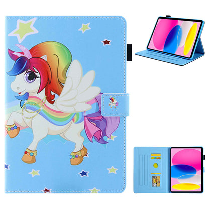 For iPad 10.9 (2022) / iPad 10th Gen Pattern Printing Stand Tablet Case Cross Texture PU Leather Card Holder Anti-drop Cover with Pen Loop Holder