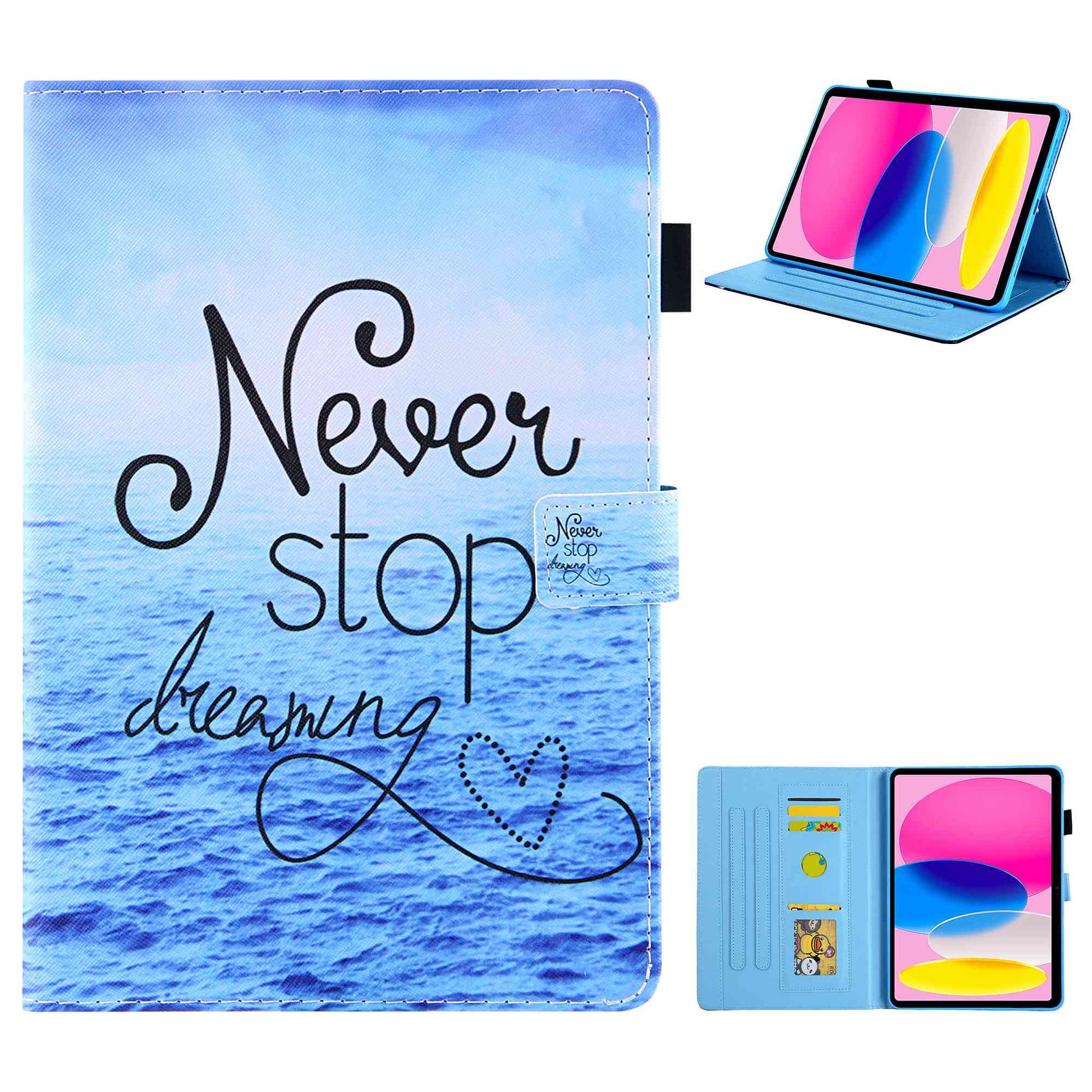 For iPad 10.9 (2022) / iPad 10th Gen Pattern Printing Stand Tablet Case Cross Texture PU Leather Card Holder Anti-drop Cover with Pen Loop Holder