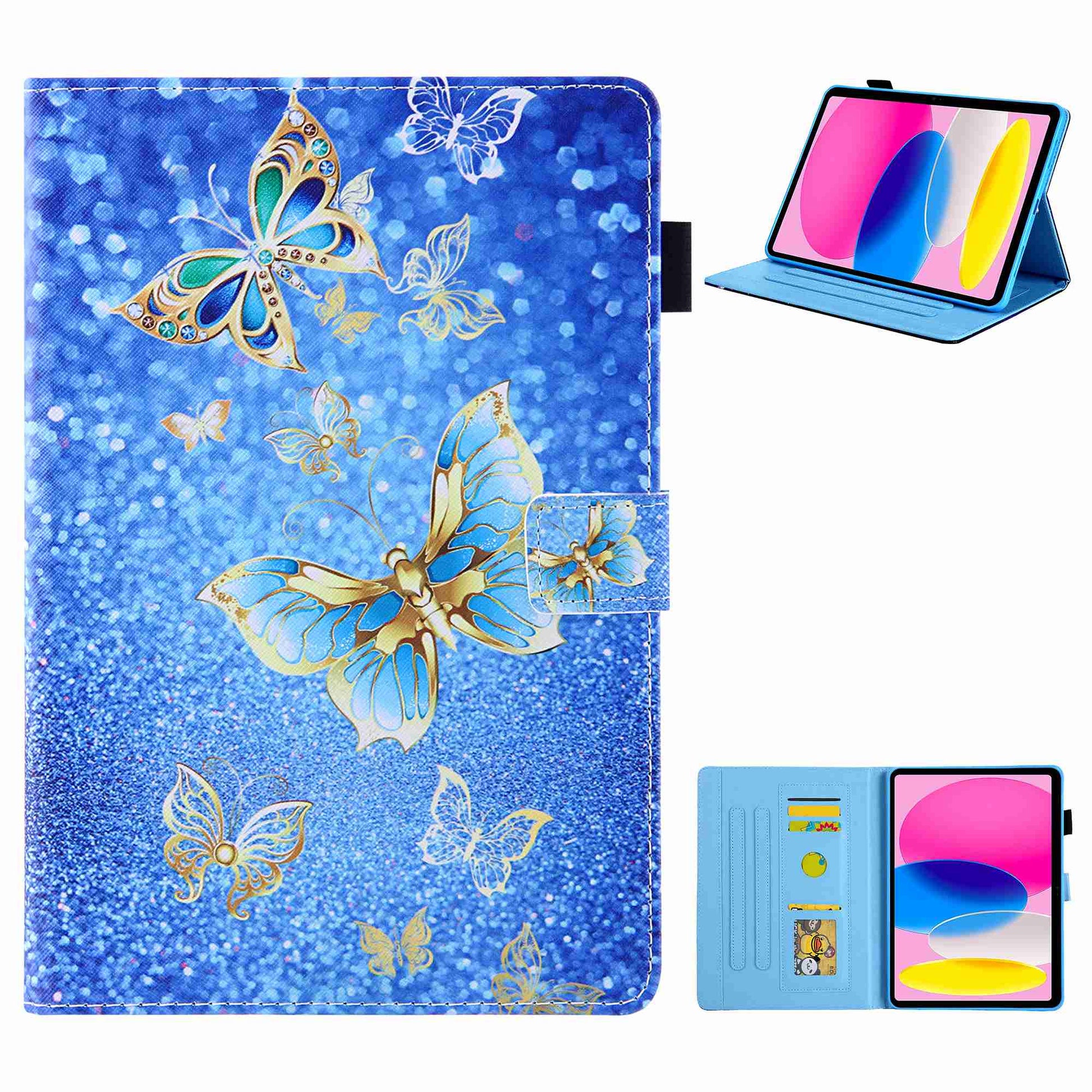 For iPad 10.9 (2022) / iPad 10th Gen Pattern Printing Stand Tablet Case Cross Texture PU Leather Card Holder Anti-drop Cover with Pen Loop Holder