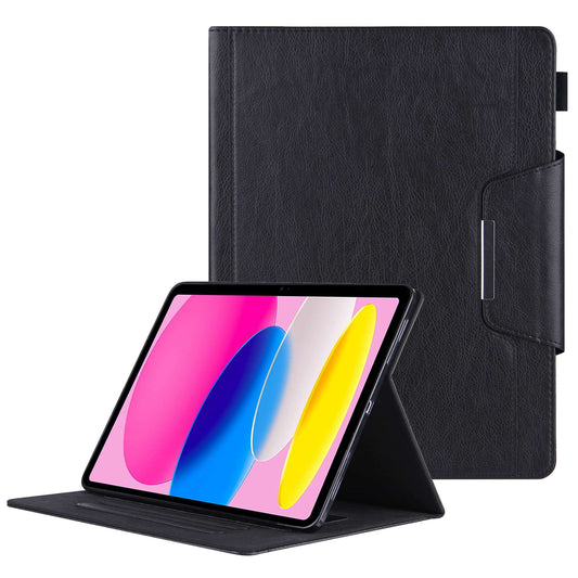 For iPad 10.9 (2022) Full Protection Tablet Cover Big Metal Buckle Wallet Stand Leather Protective Case with Pen Slot