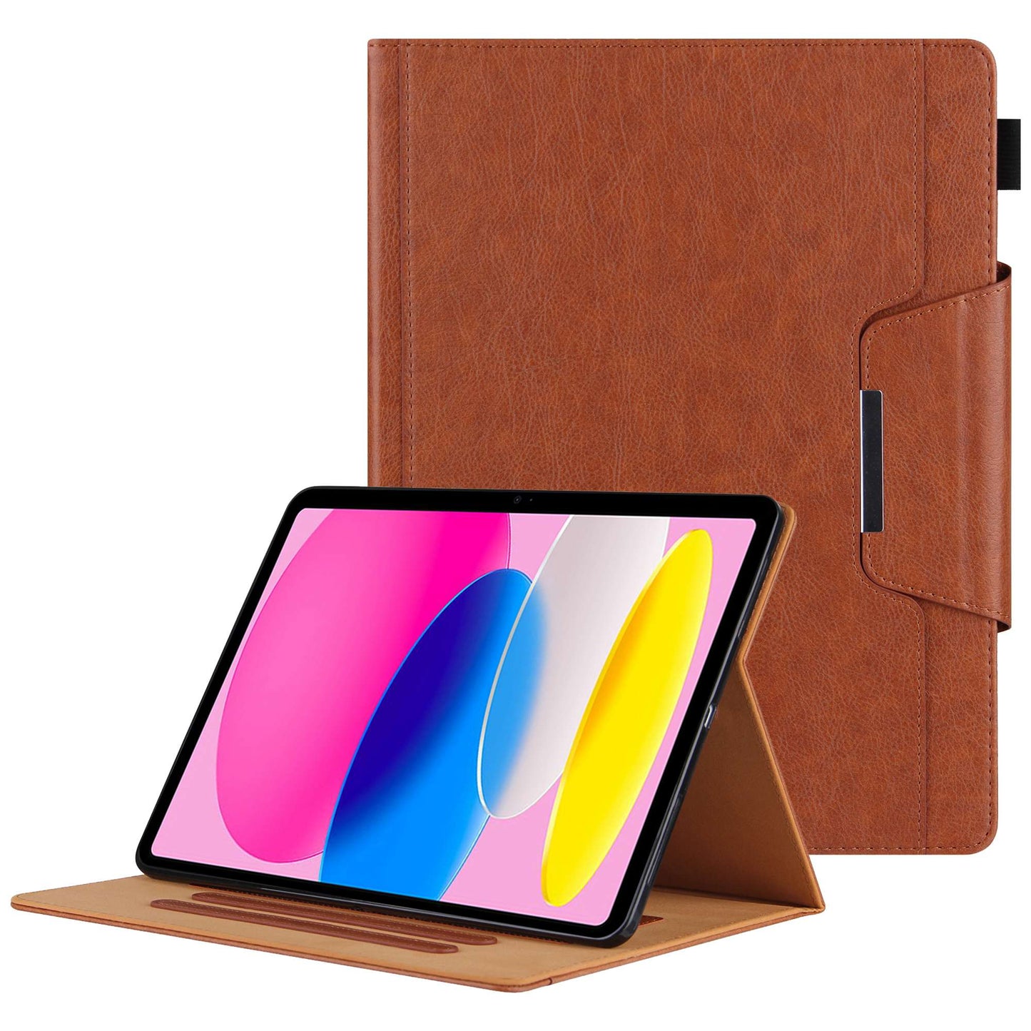 For iPad 10.9 (2022) Full Protection Tablet Cover Big Metal Buckle Wallet Stand Leather Protective Case with Pen Slot