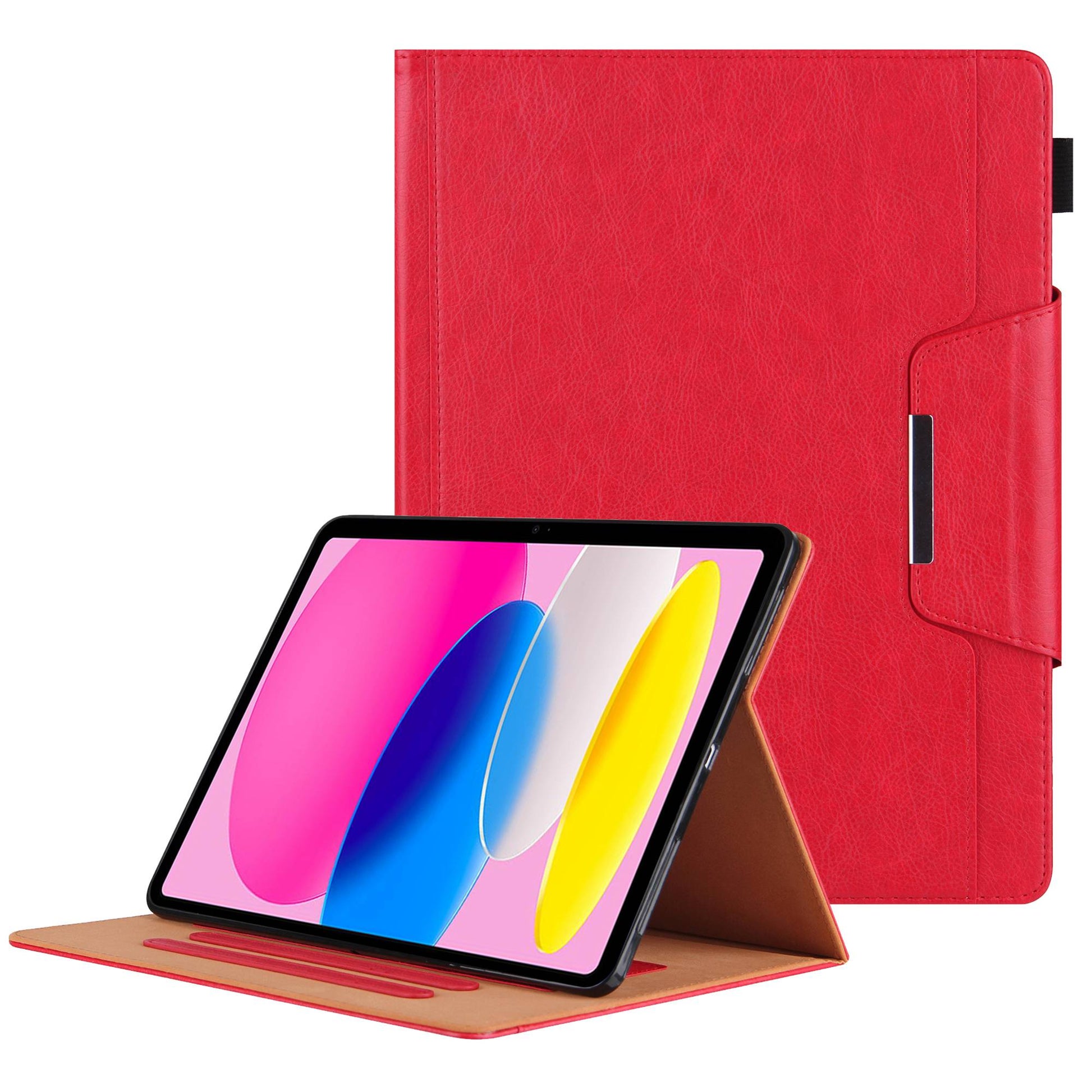 For iPad 10.9 (2022) Full Protection Tablet Cover Big Metal Buckle Wallet Stand Leather Protective Case with Pen Slot