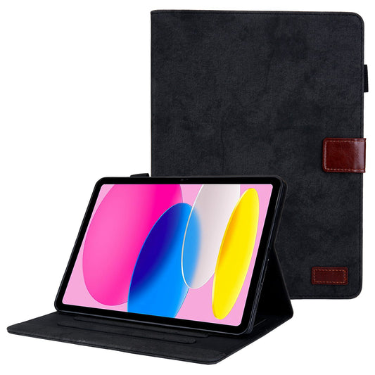 For iPad 10.9 (2022) Cloth Texture Protective Tablet Case Stand Business Style PU Leather Card Holder Anti-scratch Tablet Cover