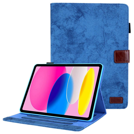 For iPad 10.9 (2022) Cloth Texture Protective Tablet Case Stand Business Style PU Leather Card Holder Anti-scratch Tablet Cover
