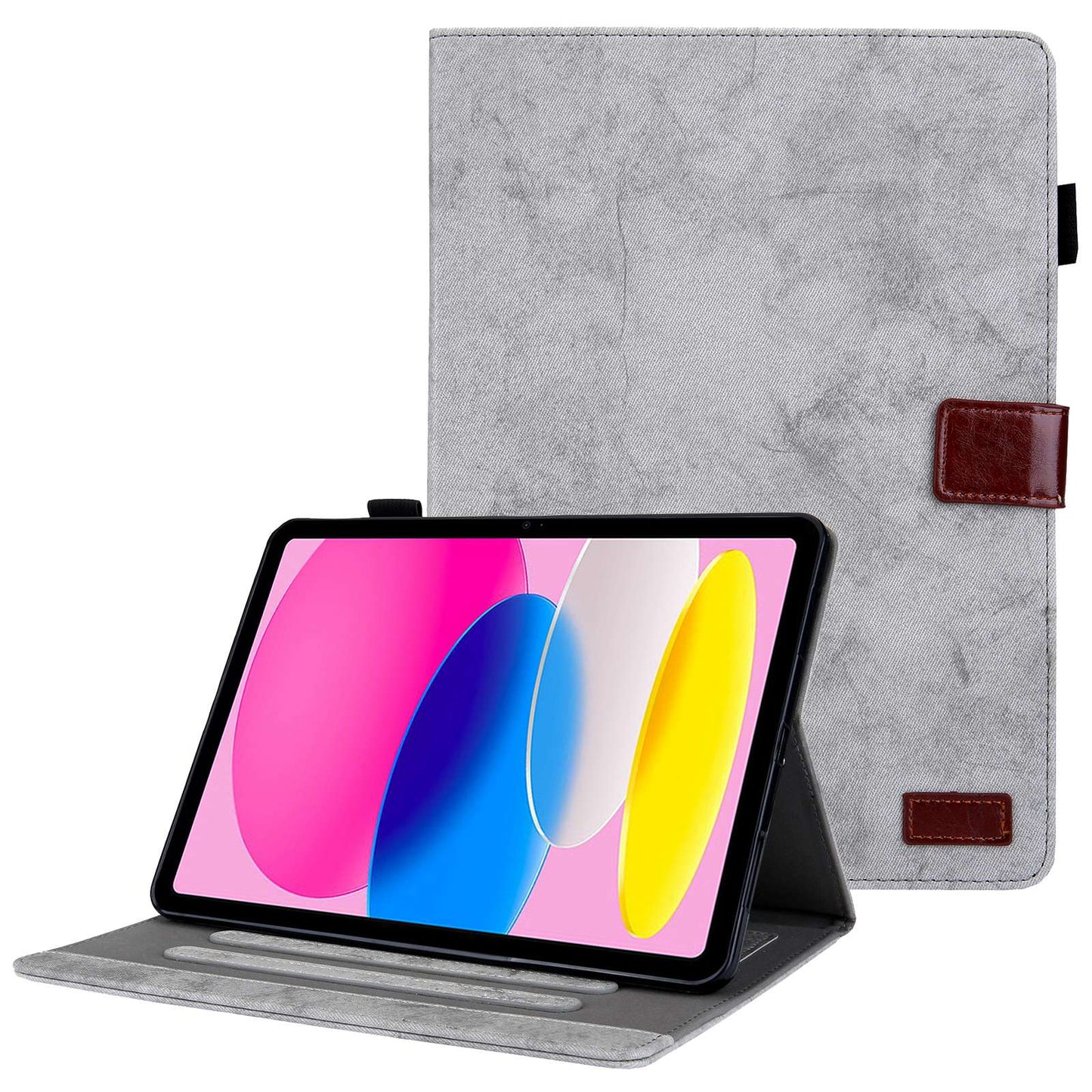 For iPad 10.9 (2022) Cloth Texture Protective Tablet Case Stand Business Style PU Leather Card Holder Anti-scratch Tablet Cover