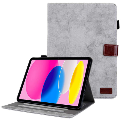 For iPad 10.9 (2022) Cloth Texture Protective Tablet Case Stand Business Style PU Leather Card Holder Anti-scratch Tablet Cover