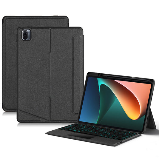 For Xiaomi Pad 5 / Pad 5 Pro 11-inch Leather Protective Cover Portrait / Landscape Stand Anti-drop Case with Detachable Colorful Backlit Bluetooth Keyboard