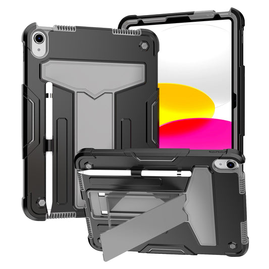 For iPad 10.9 (2022) Protective Case Hard PC Silicone Tablet Case Foldable T-shaped Kickstand Shockproof Cover